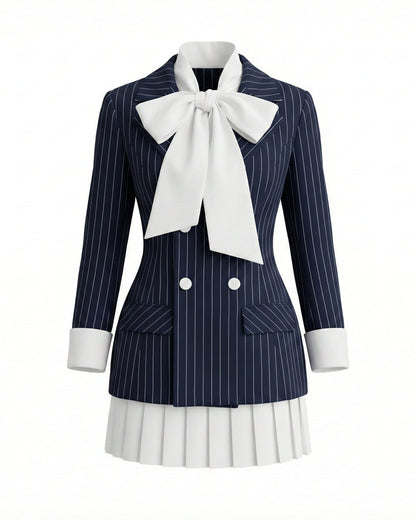 Georgia Bow-Tie Striped Blazer Dress Dark Blue
