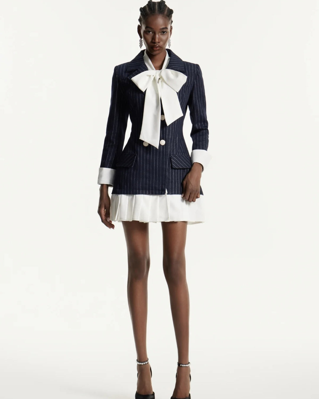 Georgia Bow-Tie Striped Blazer Dress Dark Blue