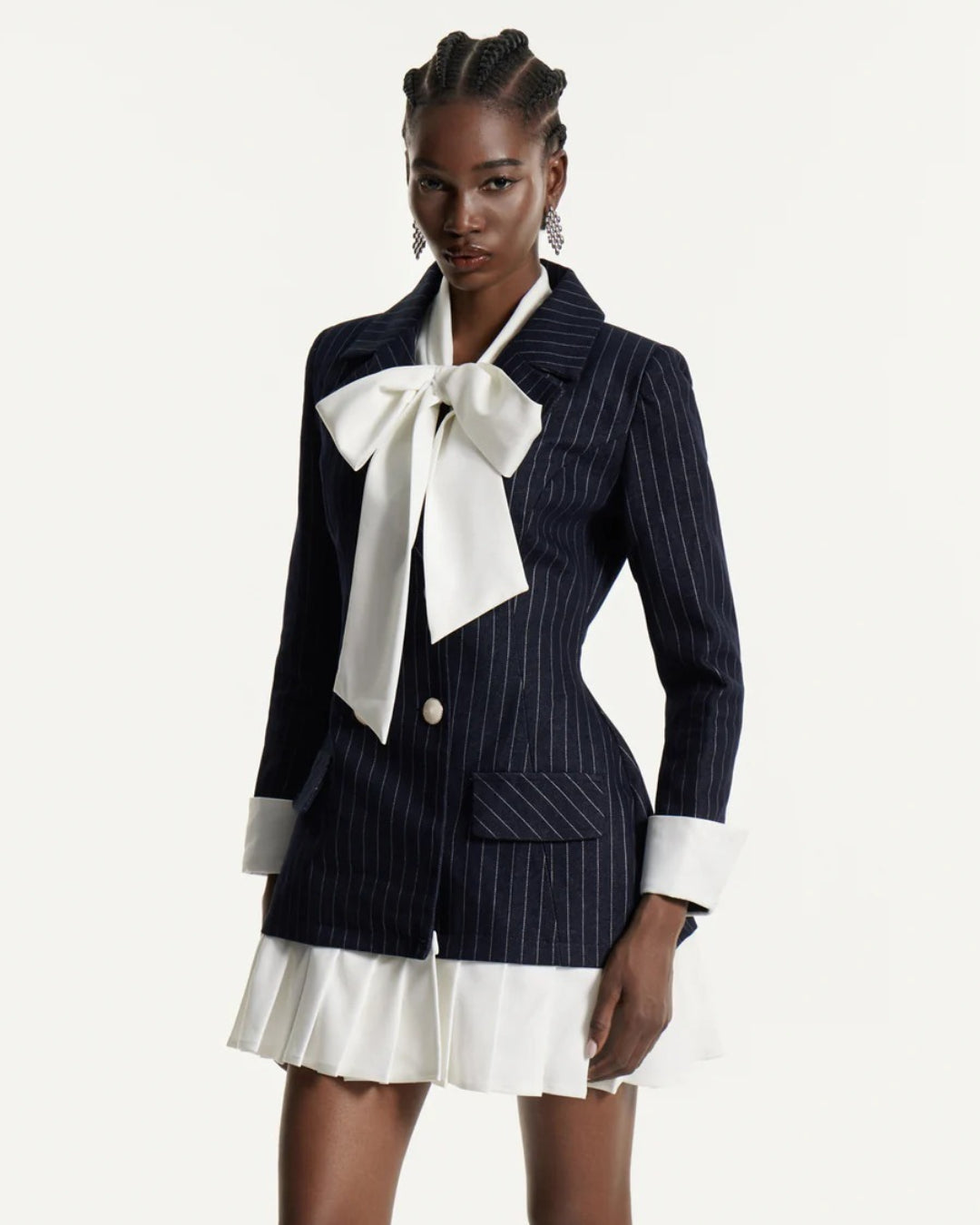 Georgia Bow-Tie Striped Blazer Dress Dark Blue