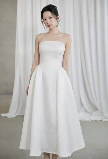 Georgiana Strapless Midi Dress White