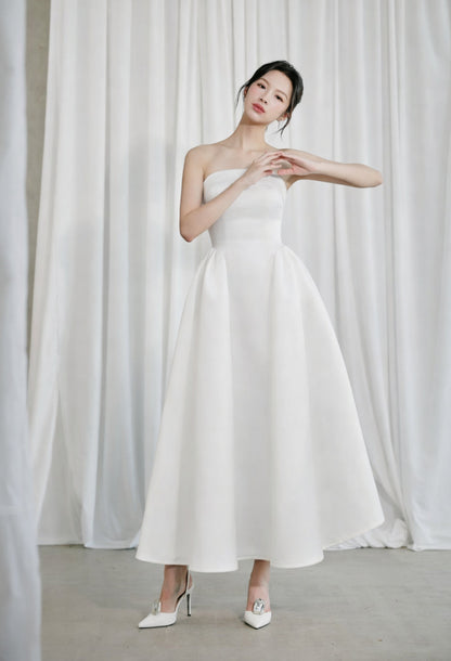 Georgiana Strapless Midi Dress White