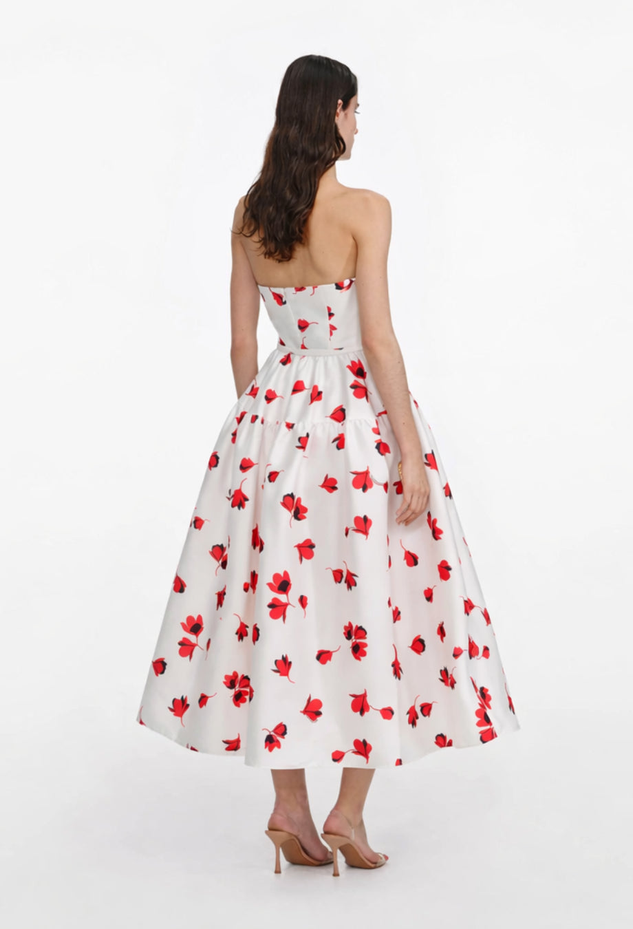 Gina Floral Print Strapless Midi Dress White