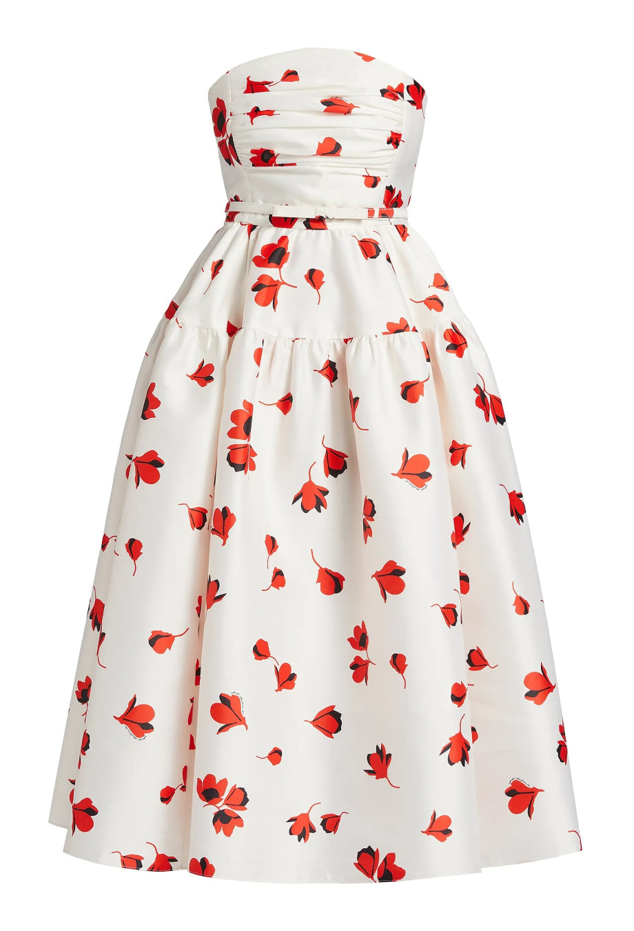 Gina Floral Print Strapless Midi Dress White