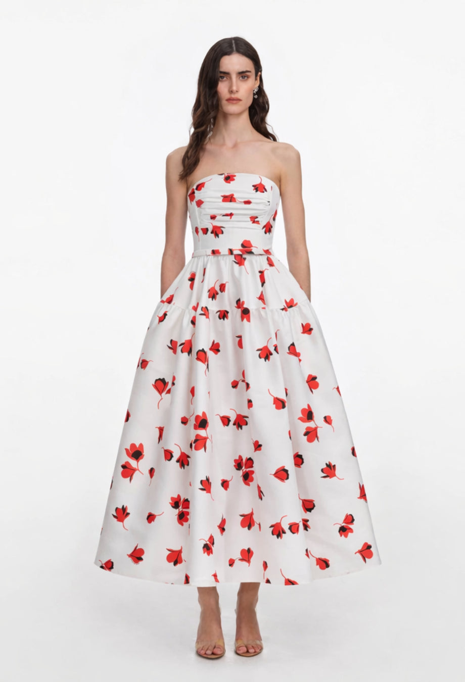 Gina Floral Print Strapless Midi Dress White