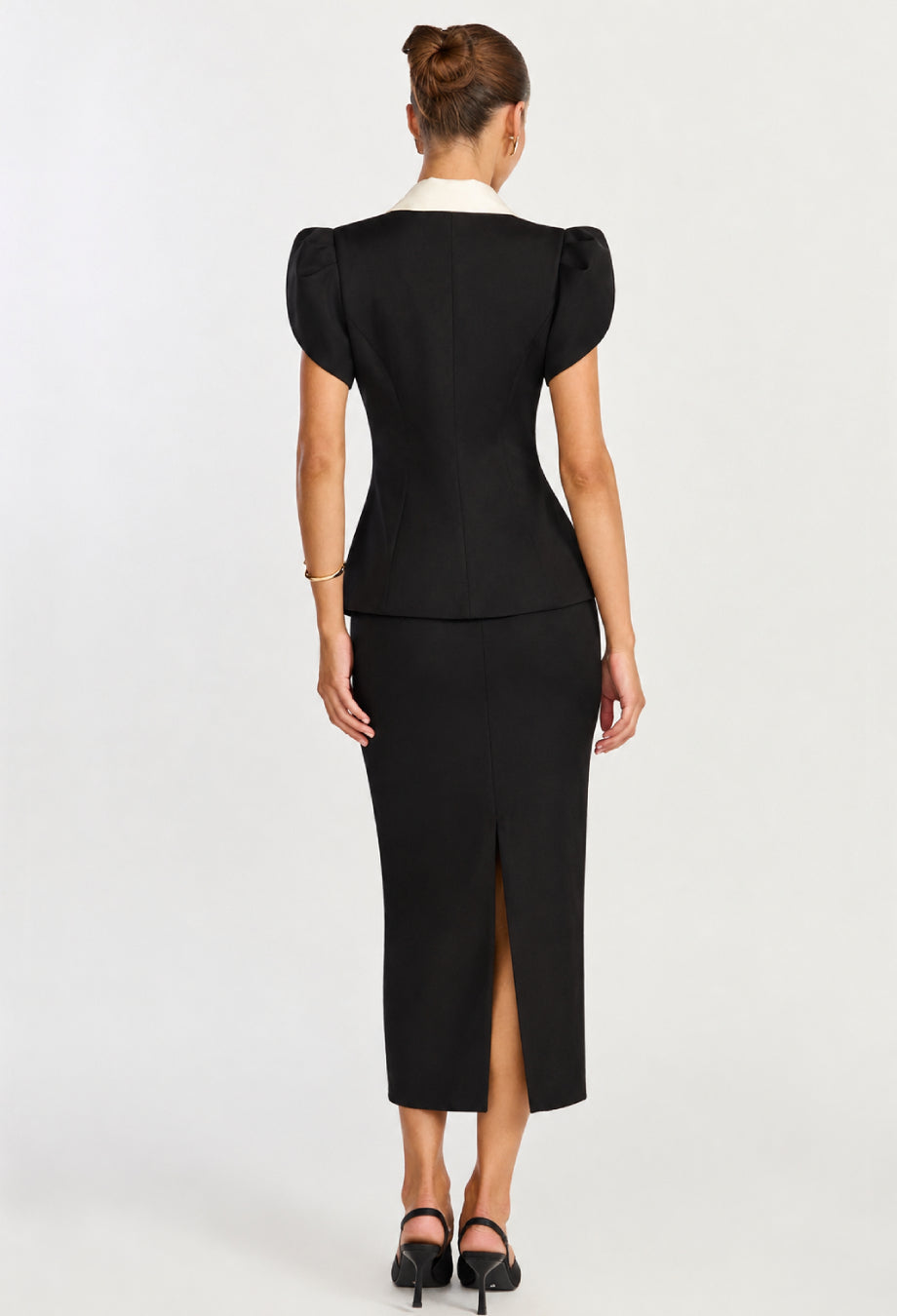 Gloria Fitted Blouse & Pencil Skirt Two-Piece Set Black and White