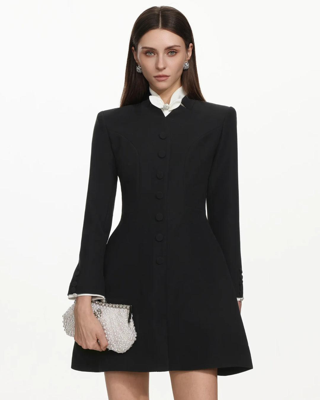 Hailee Tailored Long-Sleeve Blazer Mini Dress Black