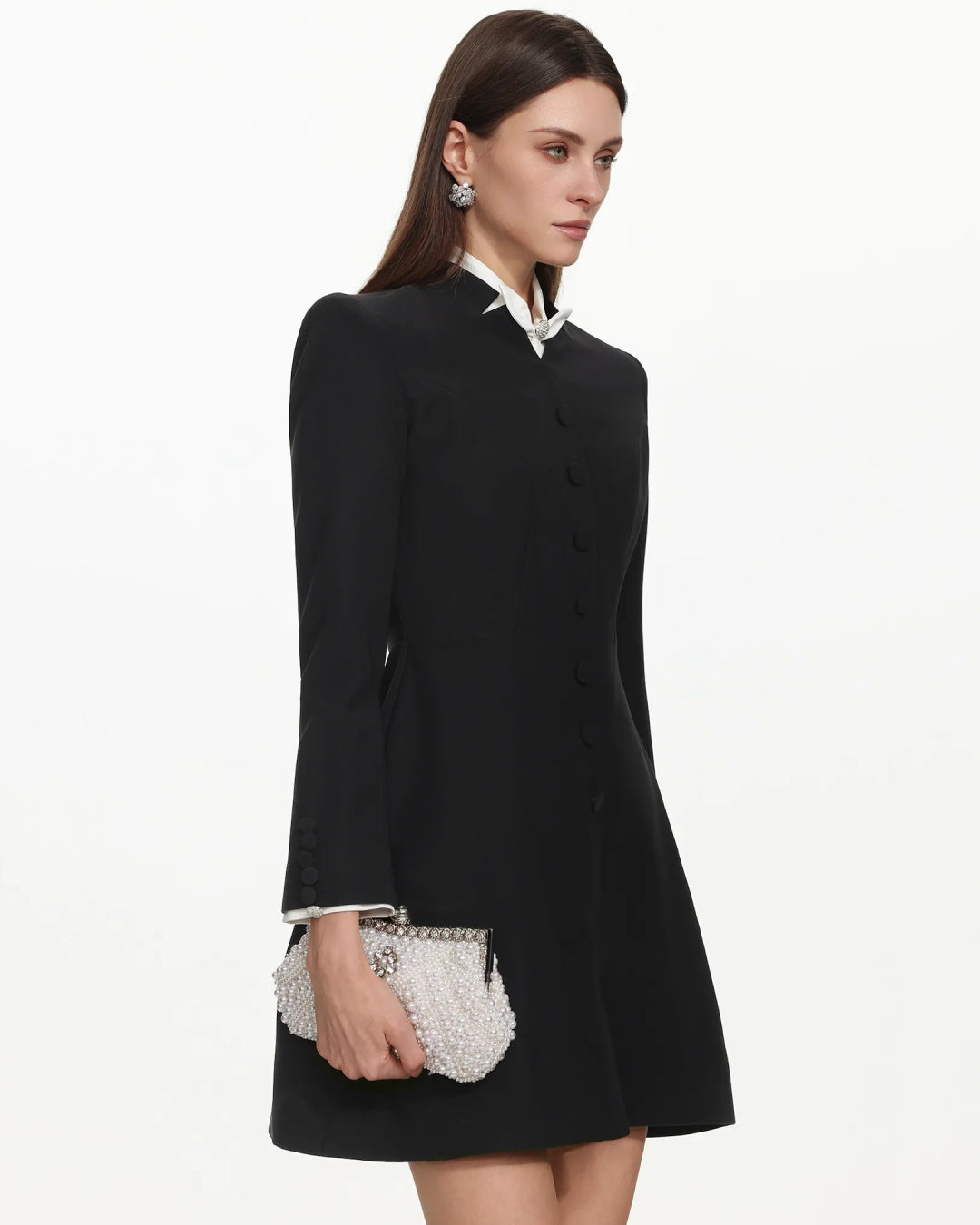 Hailee Tailored Long-Sleeve Blazer Mini Dress Black