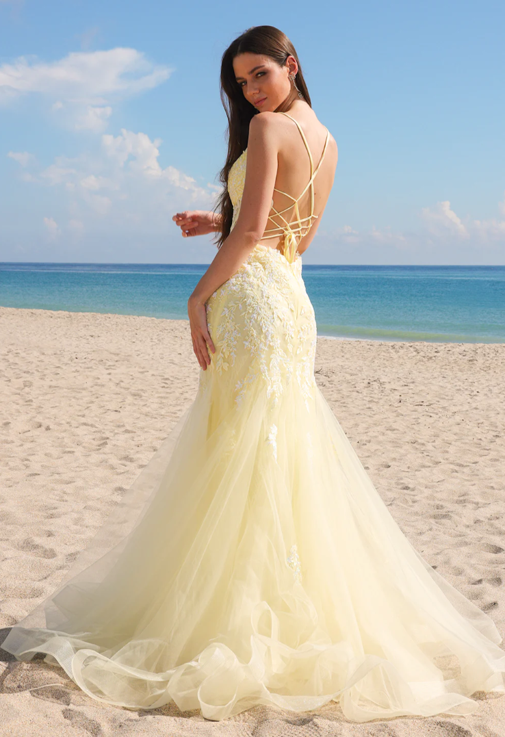 Hera Gown Yellow Tulle & Floral Lace Mermaid Dress