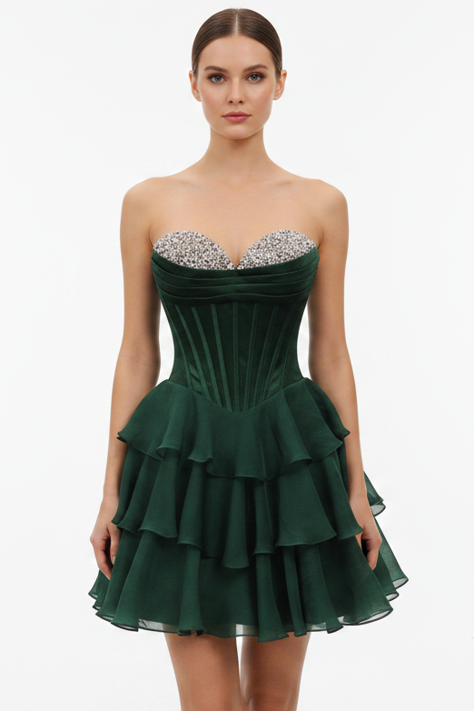 26449 Ava Presley Strapless Beaded Corset Mini Dress