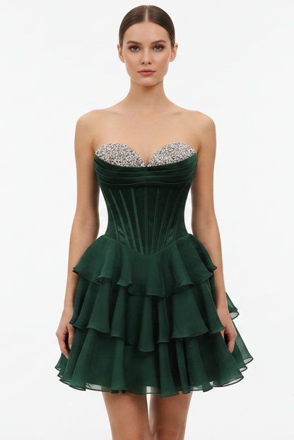 26449 Ava Presley Strapless Beaded Corset Mini Dress