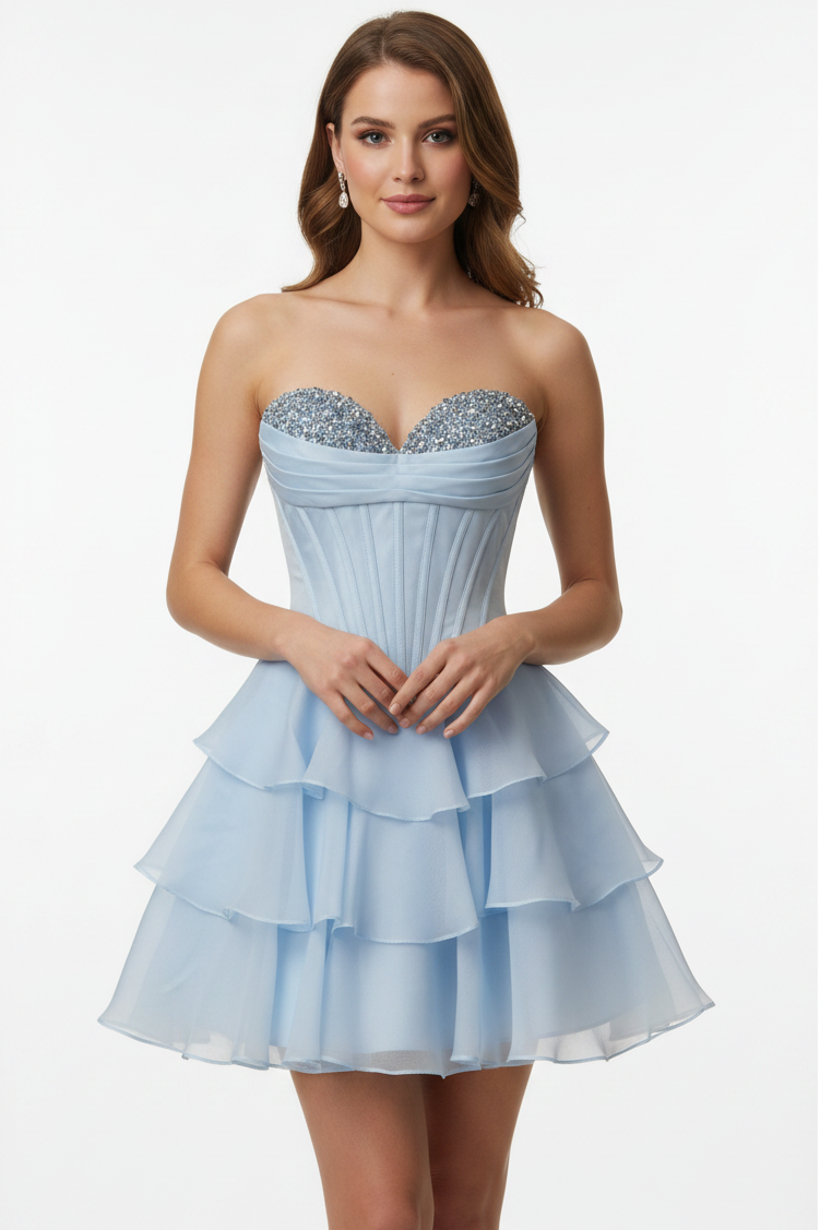 26449 Ava Presley Strapless Beaded Corset Mini Dress