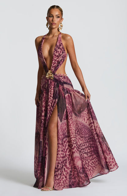 Indianna Maxi Dress Magenta Orchid Print