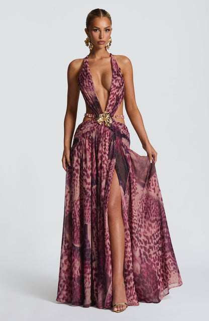 Indianna Maxi Dress Magenta Orchid Print