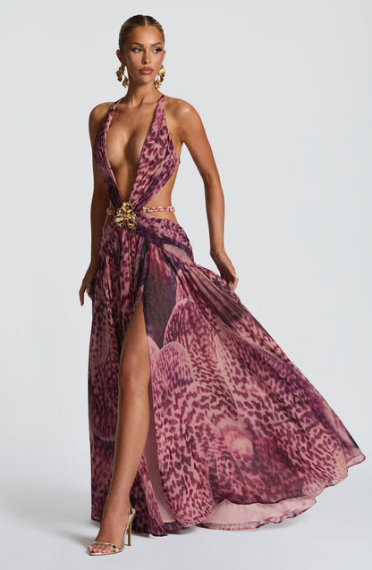 Indianna Maxi Dress Magenta Orchid Print