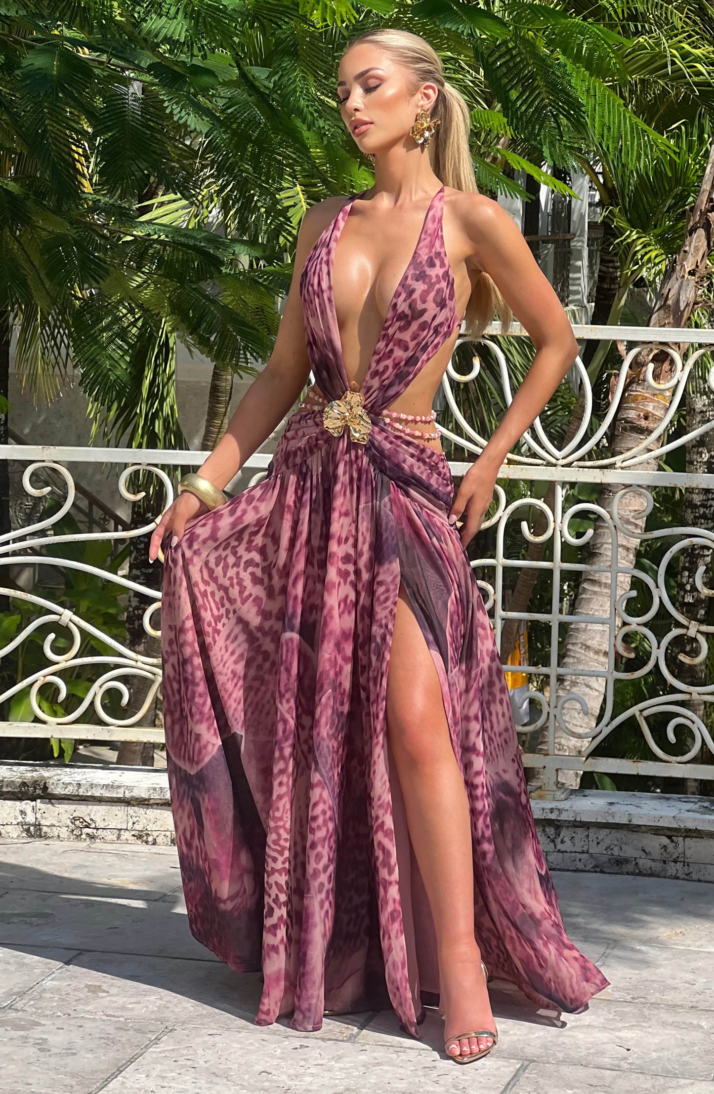 Indianna Maxi Dress Magenta Orchid Print