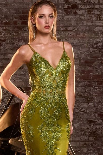 Lyra Gown Greenery FITTED FLORAL GLITTER PRINT CORSET GOWN