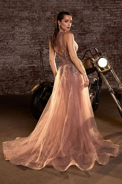 ODYSSEY GOWN ONE SHOULDER GLITTER DRESS WITH OVERSKIRT