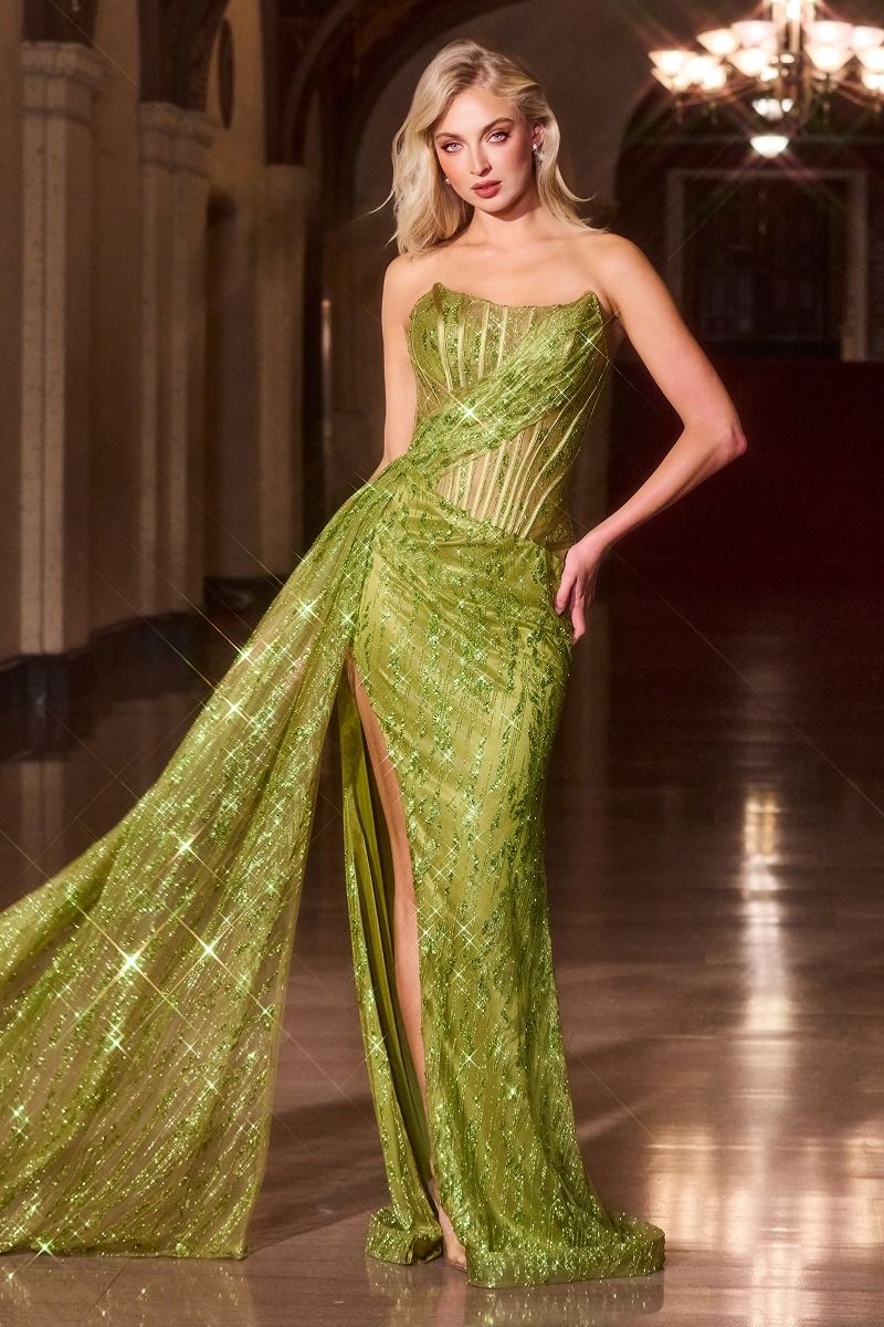 Stevie Gown Strapless Fitted Glitter-Embellished Gown