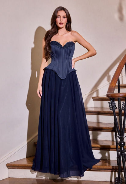 Nigella Gown Peplum Corset A- Formal Dress With Scarf
