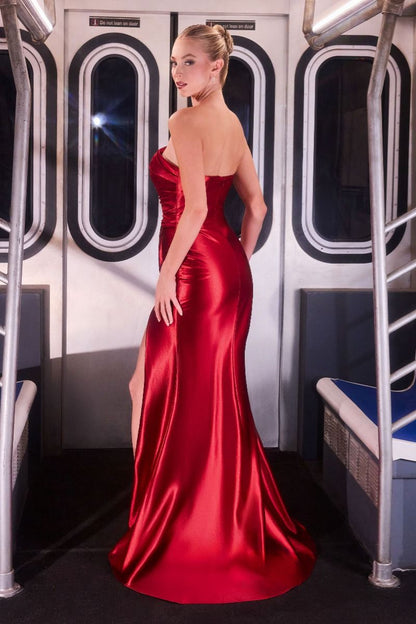 Baylor Gown Asymmetric Strapless Liquid Satin Dress