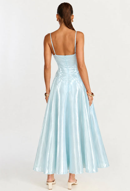 Jamiah Mint Blue Satin Midi Dress