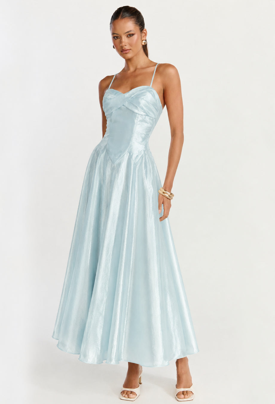 Jamiah Mint Blue Satin Midi Dress