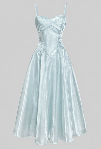 Jamiah Mint Blue Satin Midi Dress