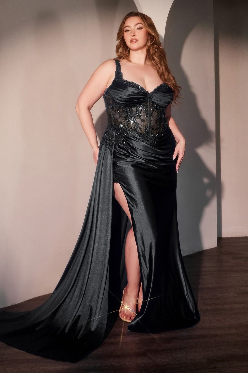 MAXIMA GOWN FITTED SATIN & LACE BODYCON DRESS