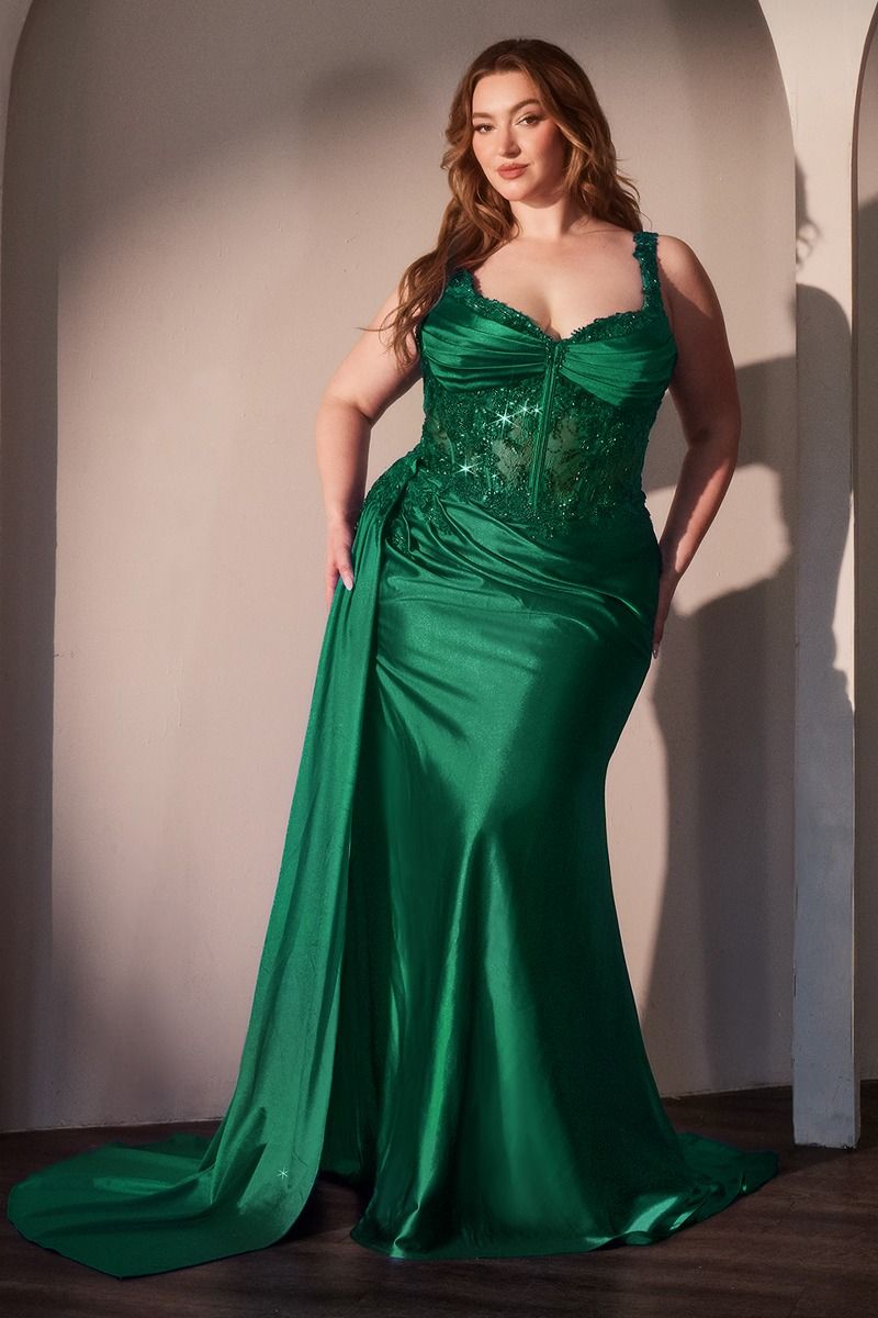 MAXIMA GOWN FITTED SATIN & LACE BODYCON DRESS