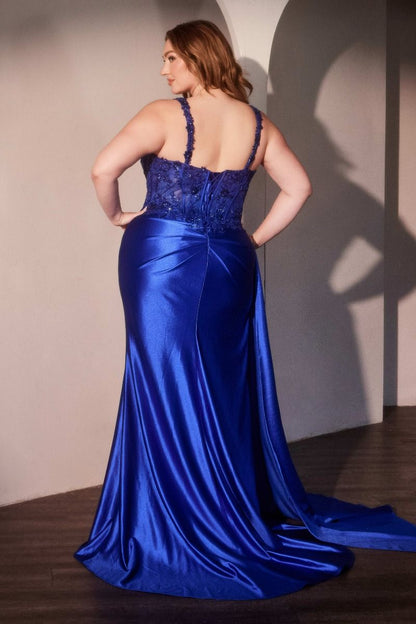 MAXIMA GOWN FITTED SATIN & LACE BODYCON DRESS