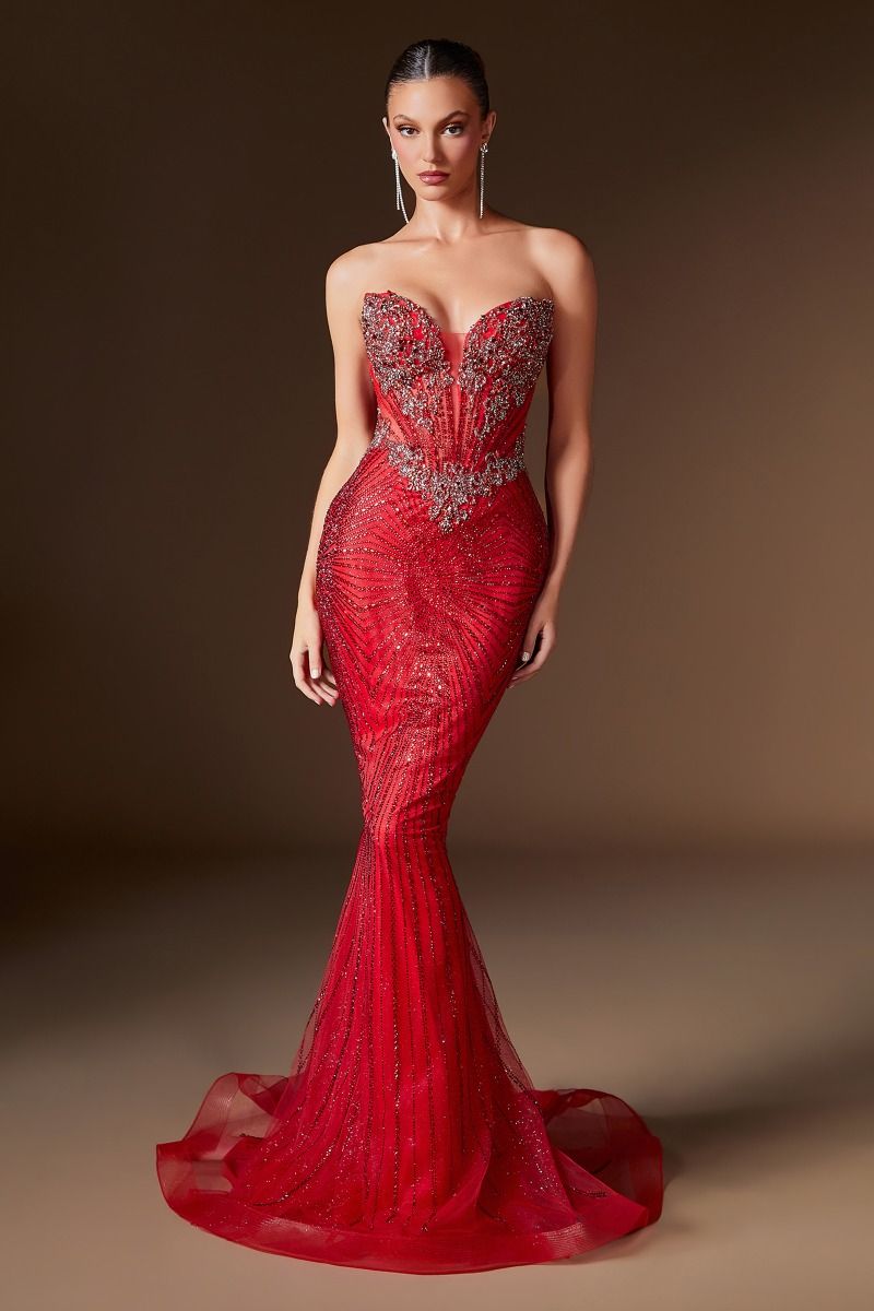 Jenna Gown Crystal Embellished Fit & Flare Evening Gown
