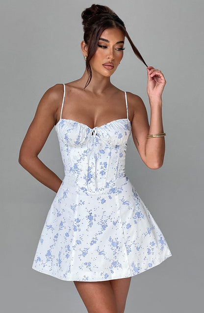 Lacey Mini Dress Blue Ditsy Print