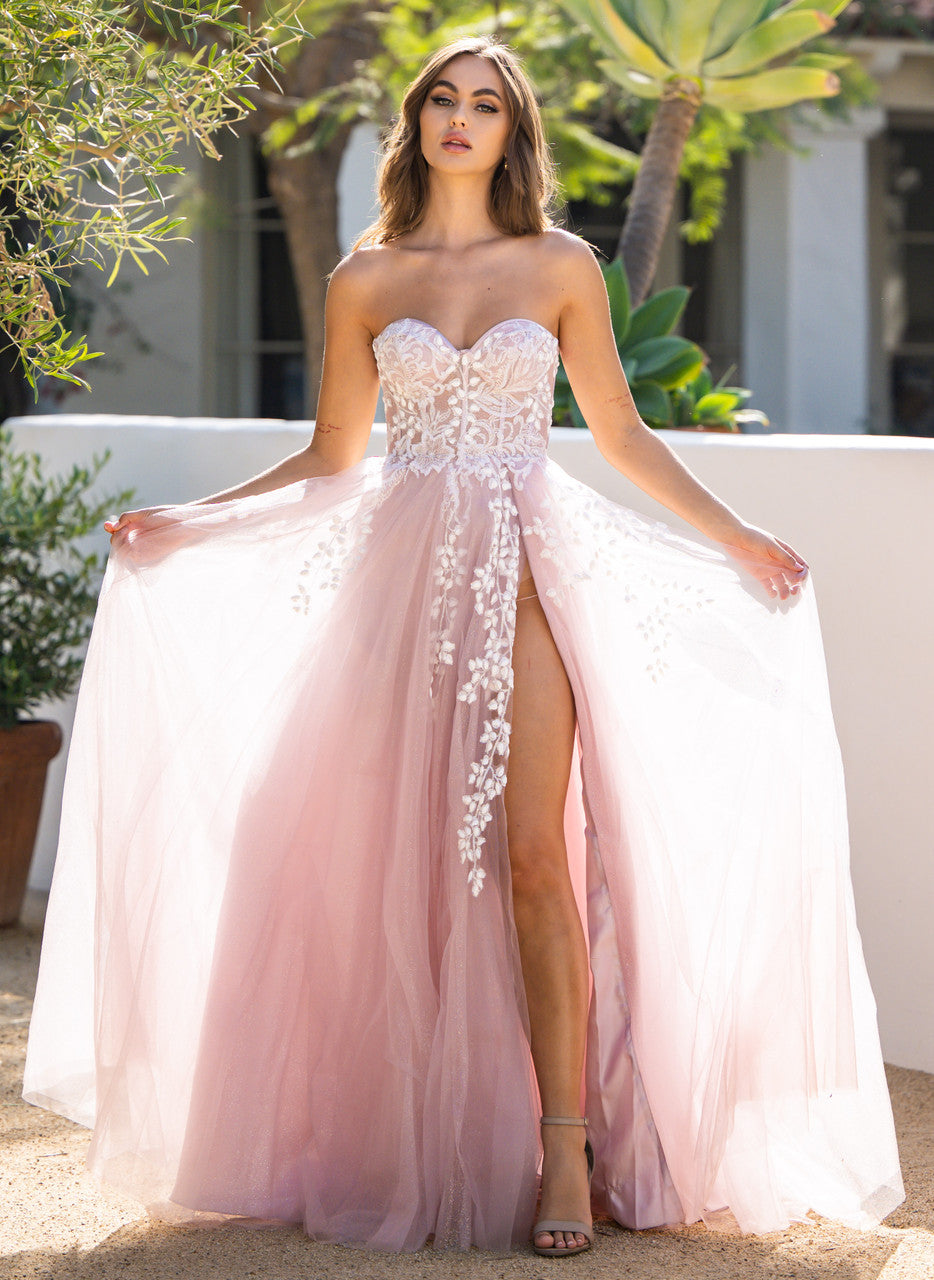 SOLAINE GOWN MAUVE STRAPLESS BUSTIER CORSET A- DRESS
