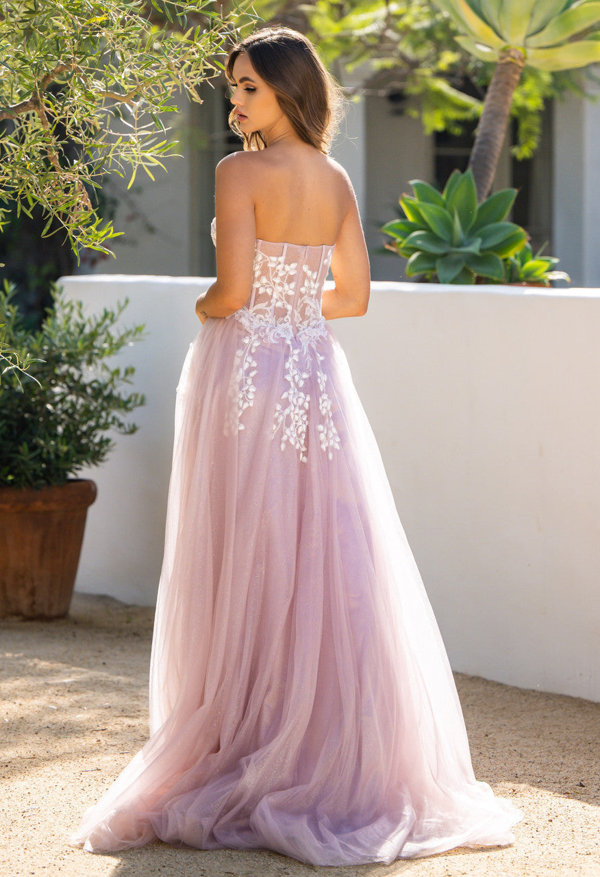 SOLAINE GOWN MAUVE STRAPLESS BUSTIER CORSET A- DRESS