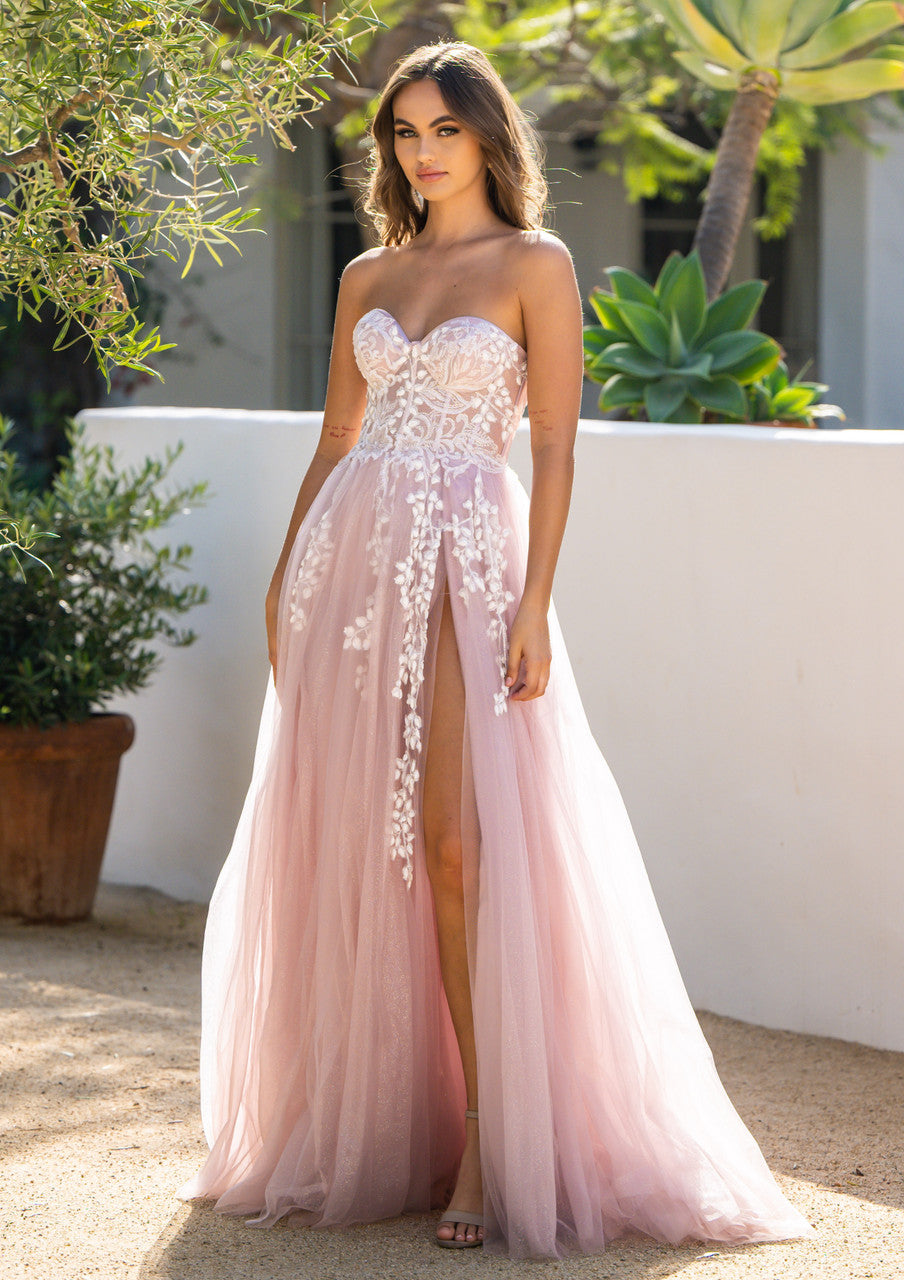 SOLAINE GOWN MAUVE STRAPLESS BUSTIER CORSET A- DRESS