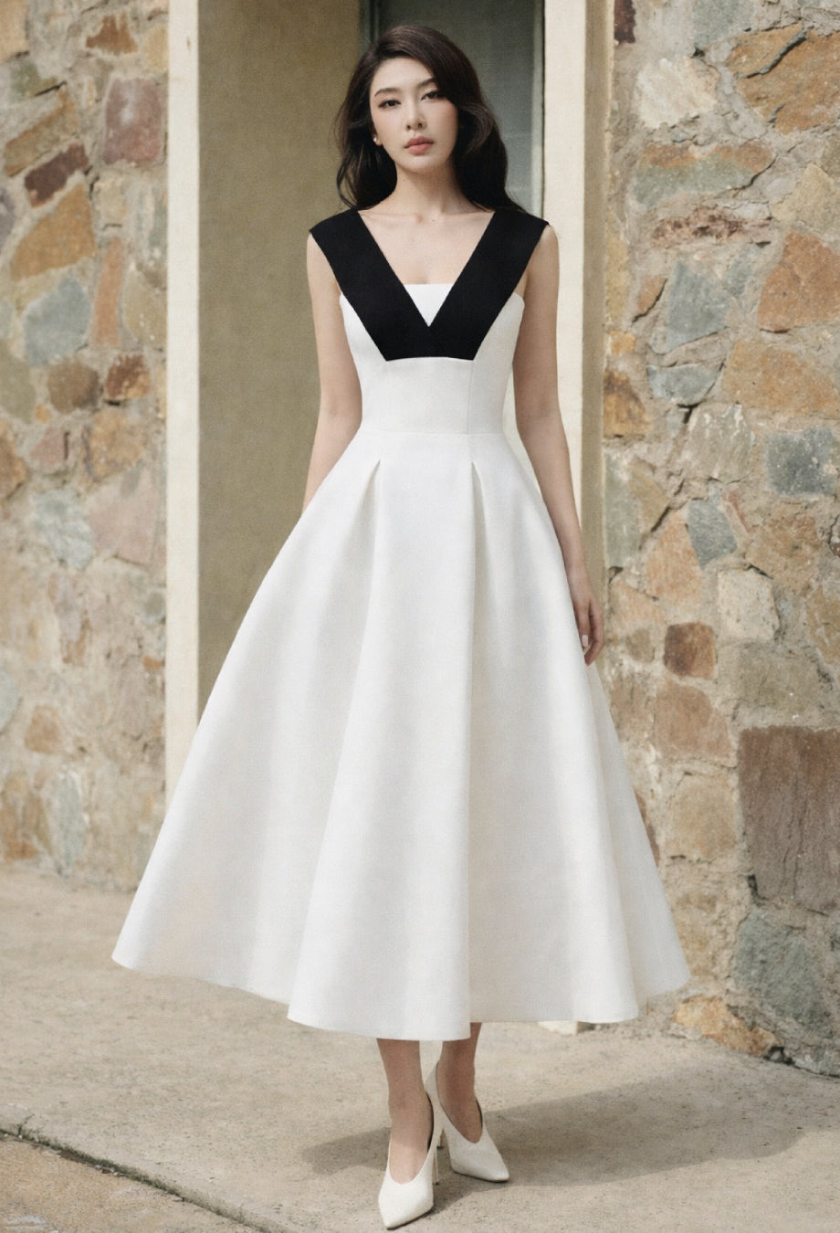 Lana Midi Dress Black/White