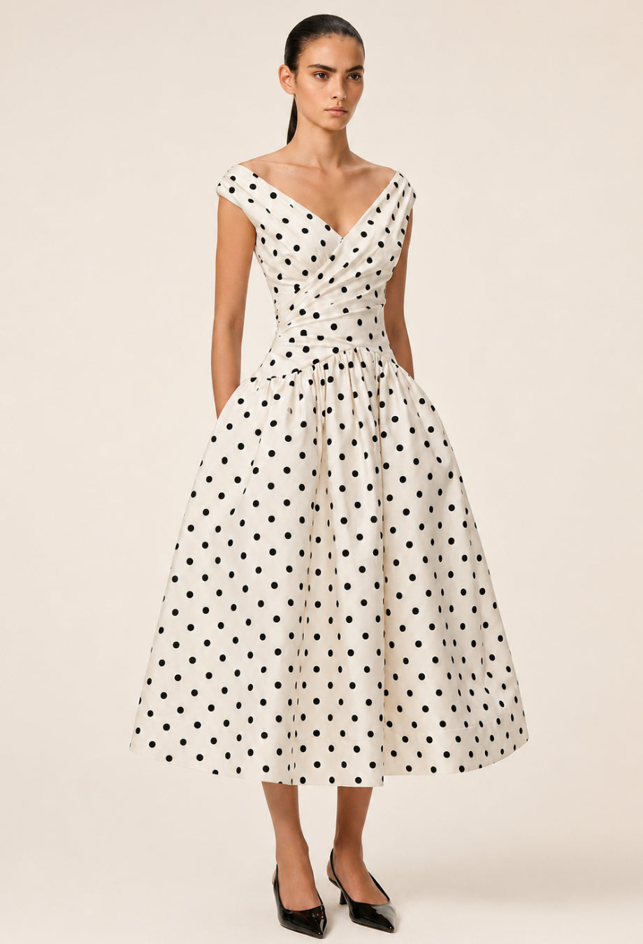 Leilani White Polka Dot Midi Dress Old Money Style Dress