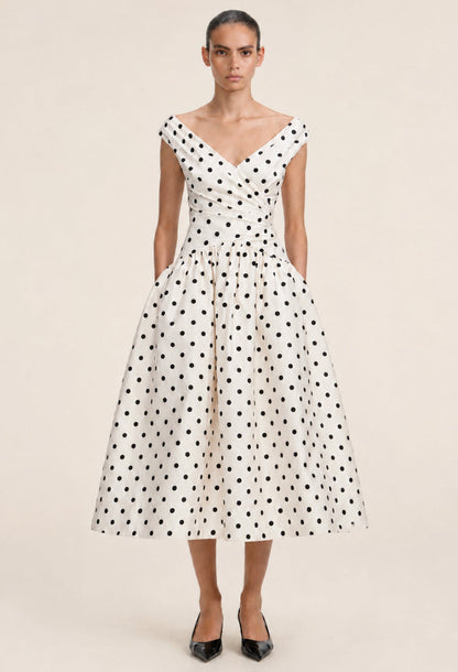 Leilani White Polka Dot Midi Dress Old Money Style Dress