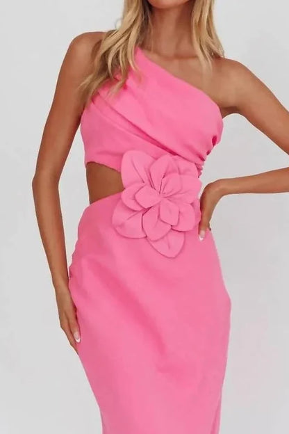 Lindsay Maxi Dress Hot Pink One Shoulder Dress