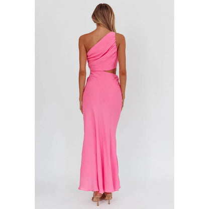Lindsay Maxi Dress Hot Pink One Shoulder Dress