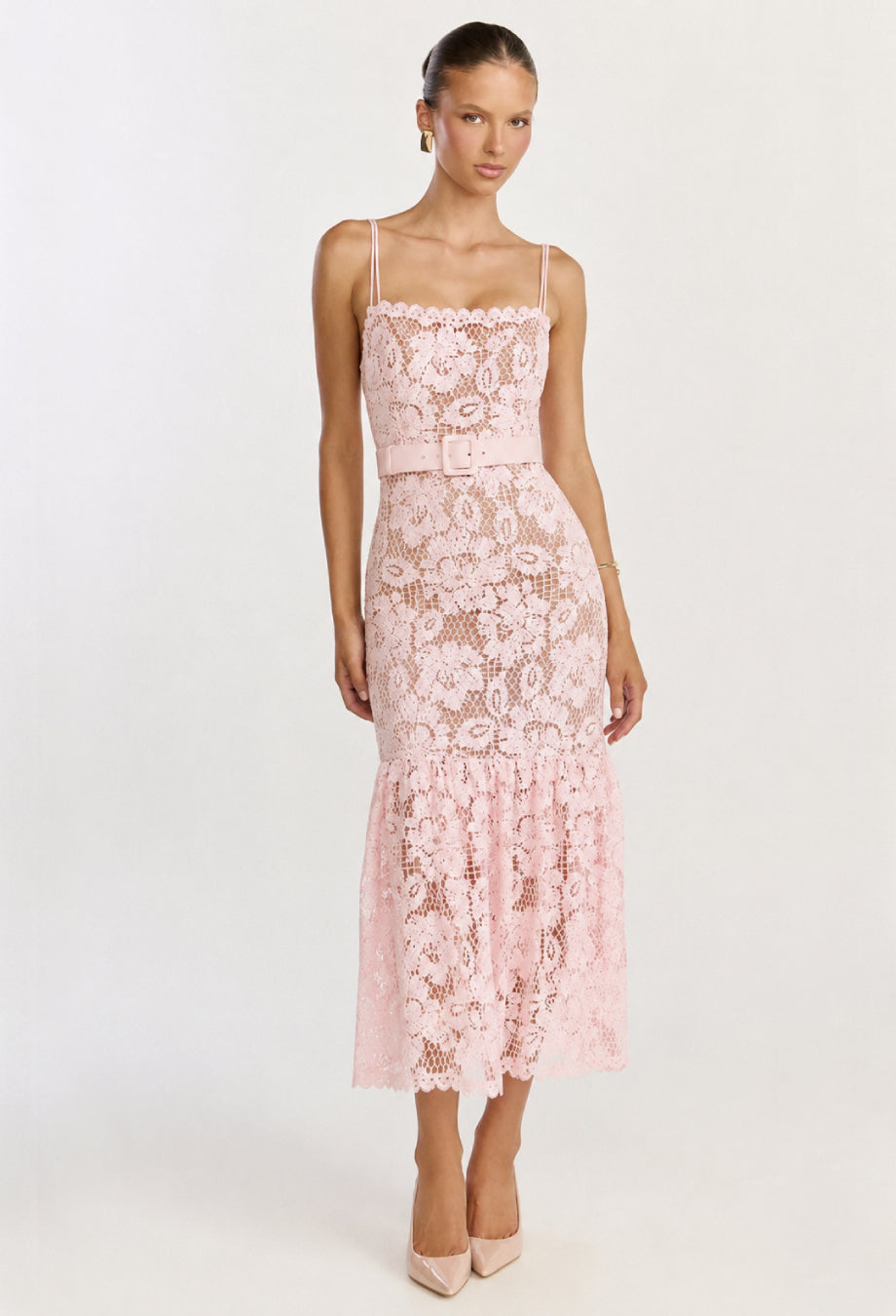 Lolita Pink Crochet Lace Midi Dress