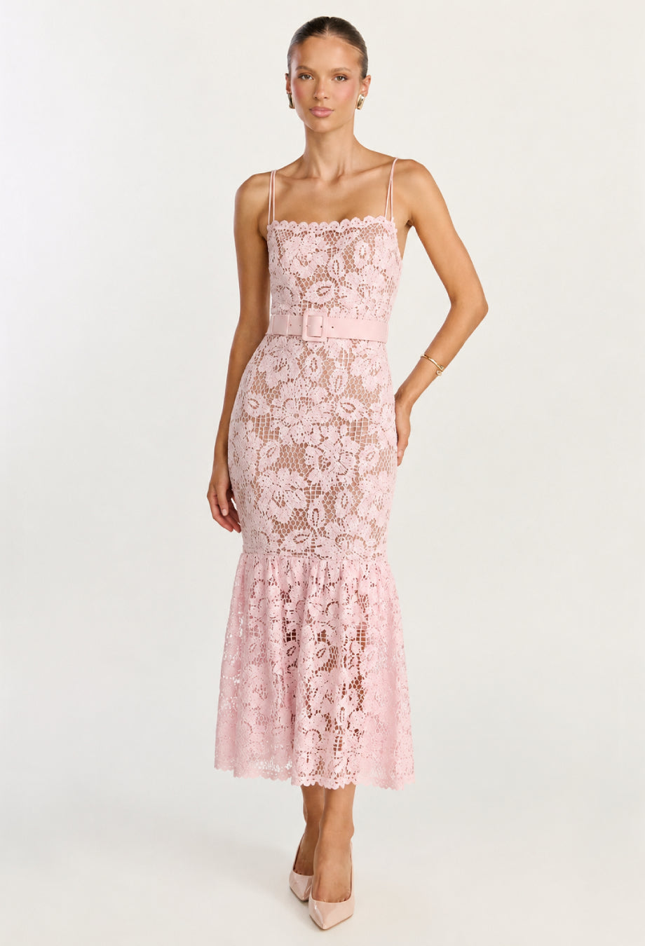 Lolita Pink Crochet Lace Midi Dress