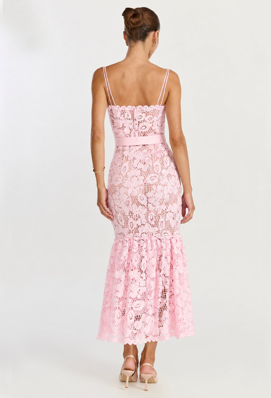 Lolita Pink Crochet Lace Midi Dress