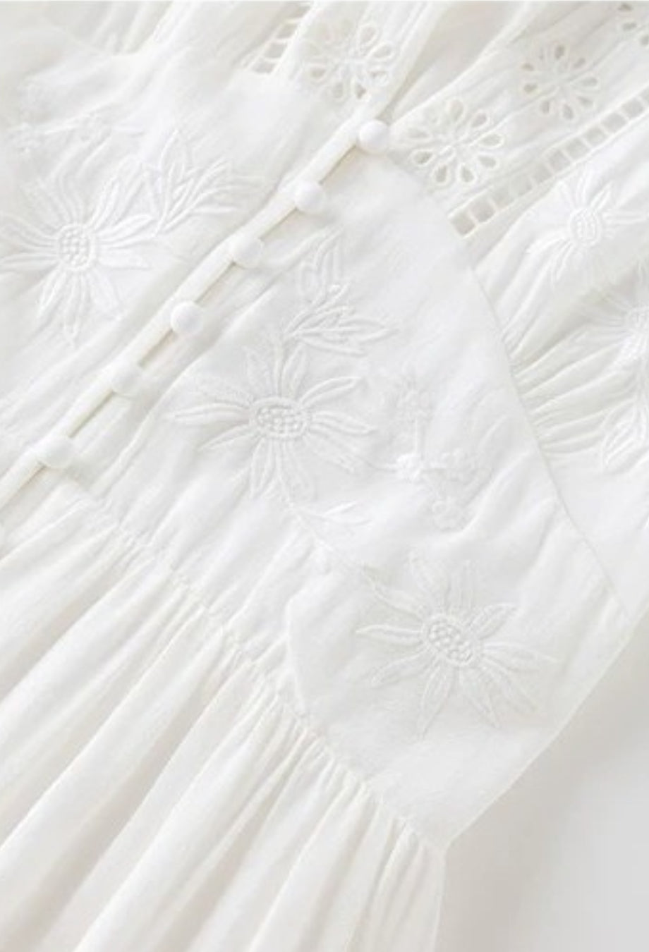 Long Sleeve Floral Embroidered Midi Dress White