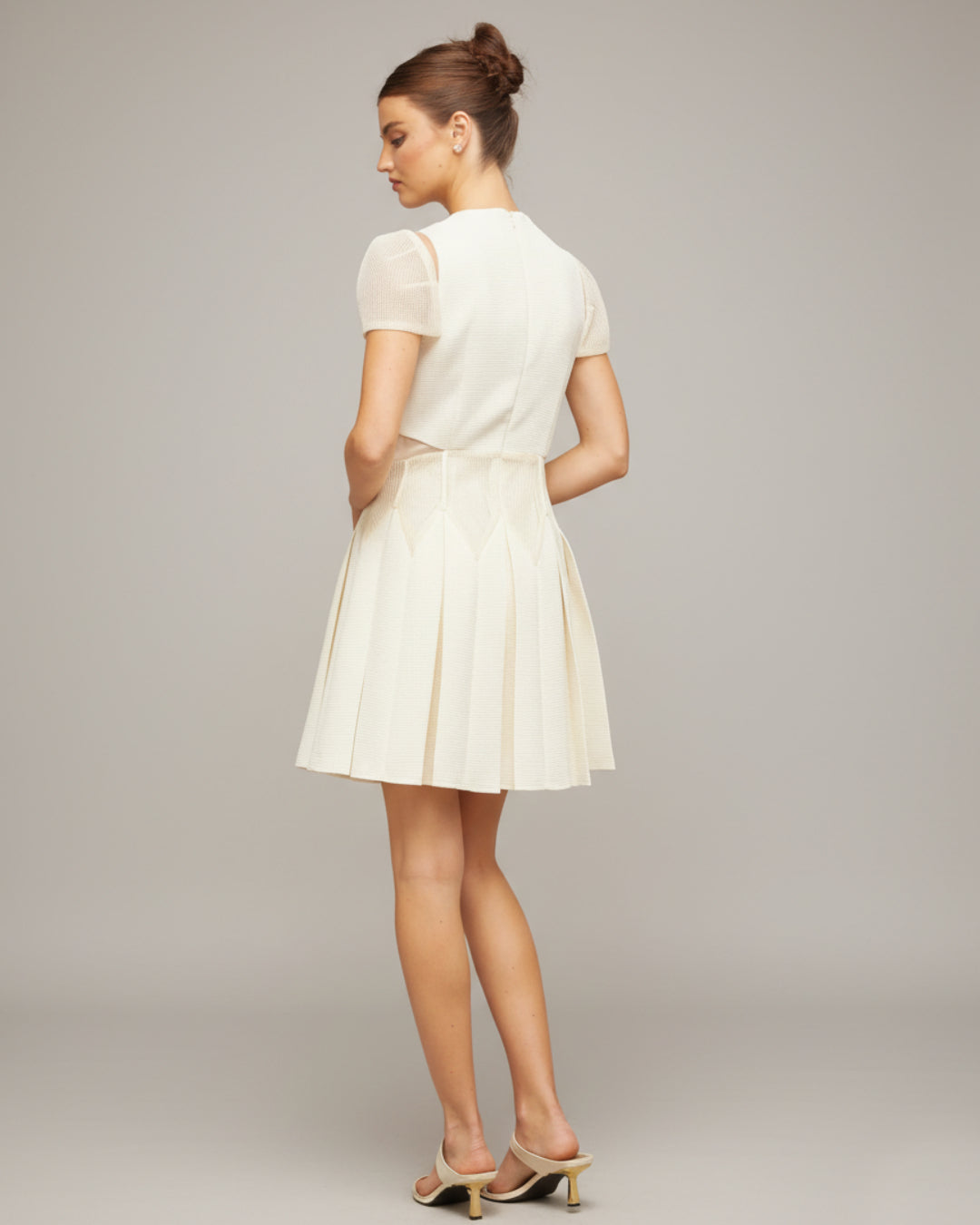 Lucienne 3D Floral Short-Sleeve Mini Dress Ivory