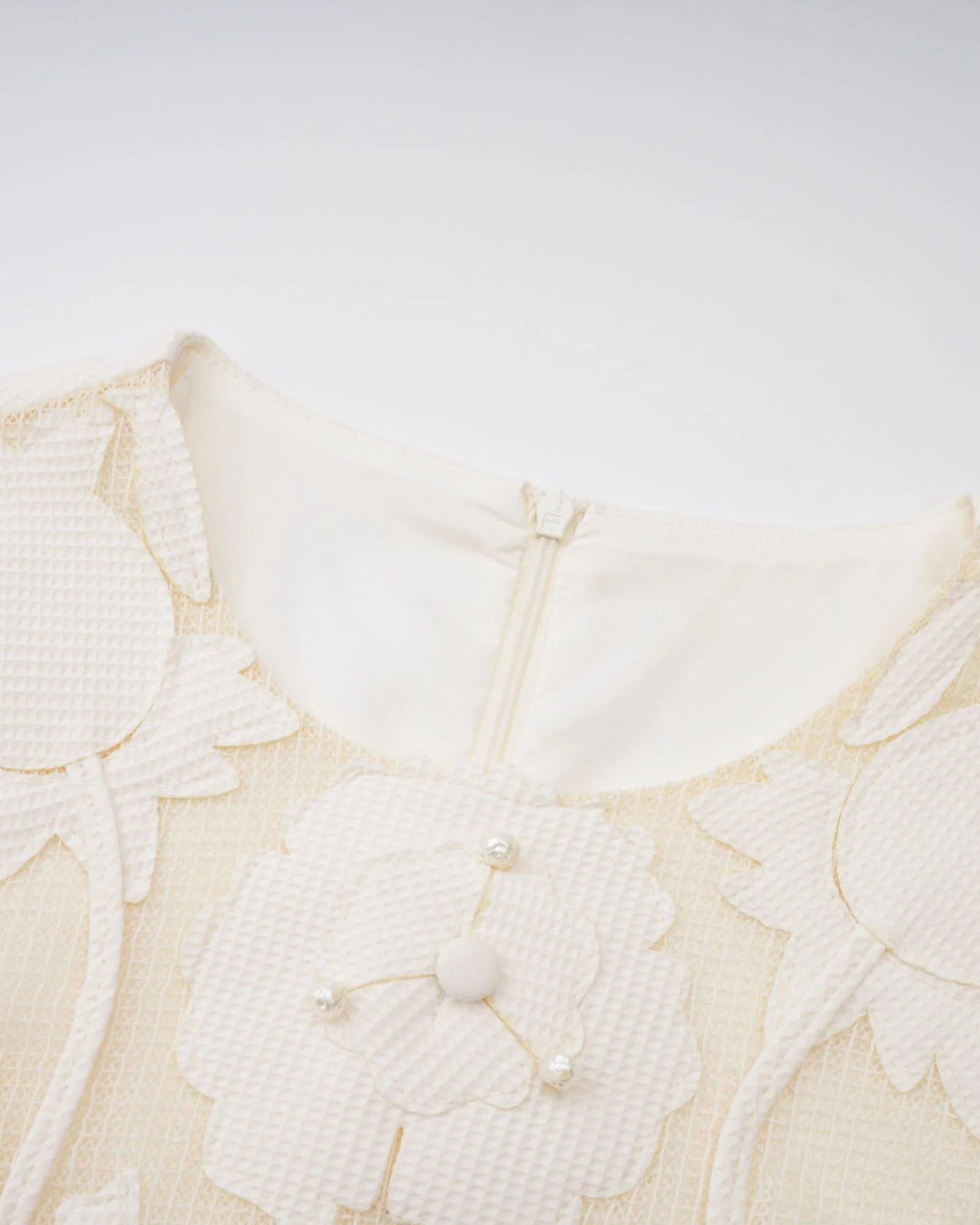 Lucienne 3D Floral Short-Sleeve Mini Dress Ivory