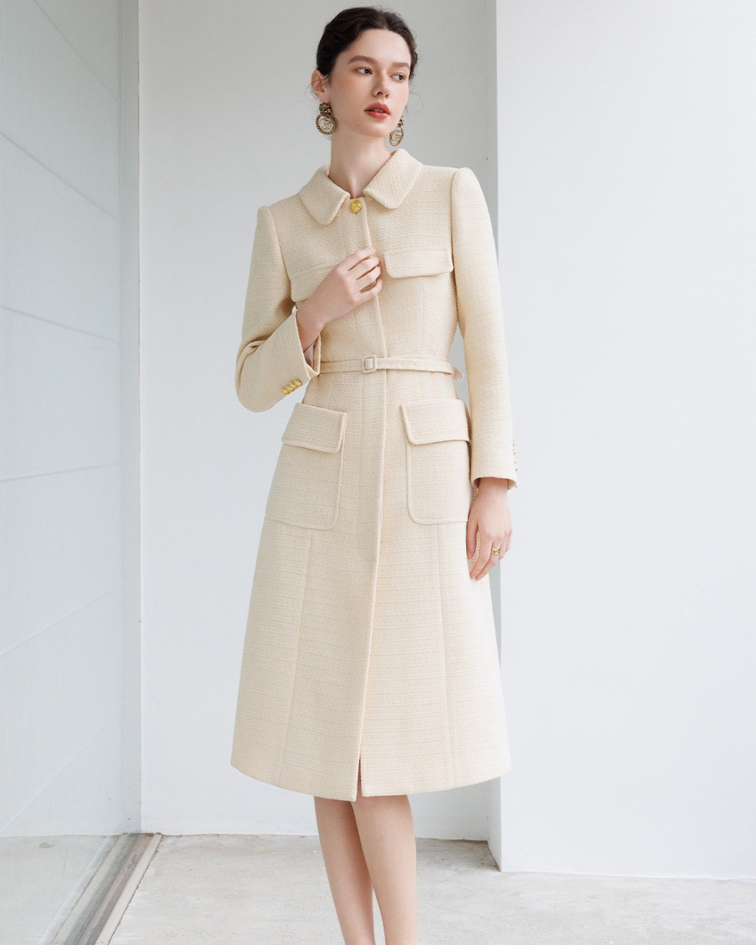 Lulus Long Sleeve Midi Dress Beige