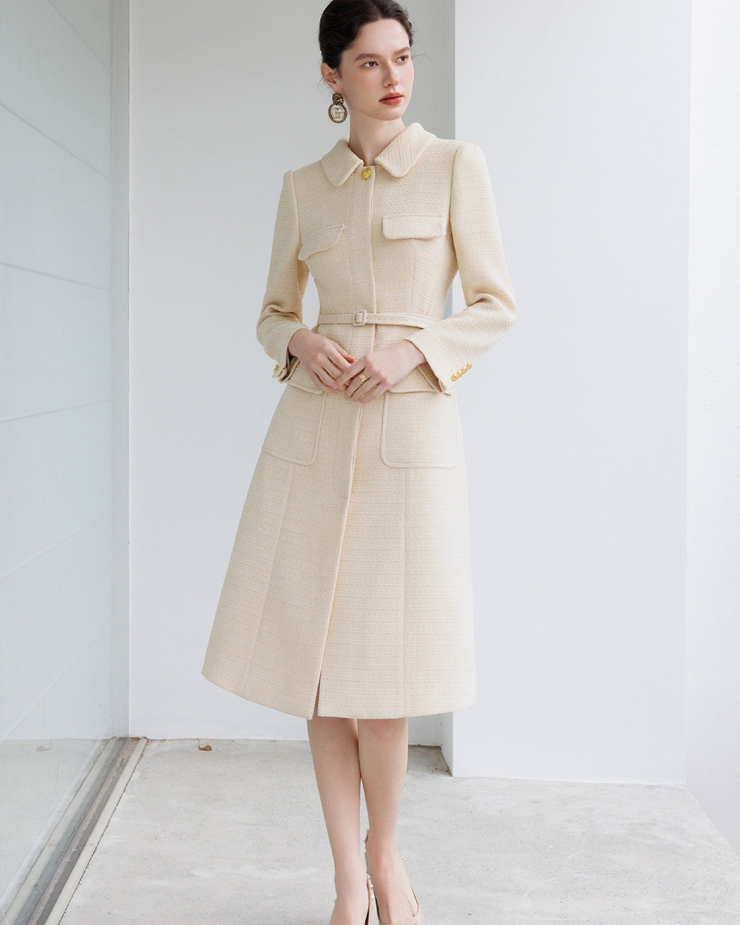 Lulus Long Sleeve Midi Dress Beige