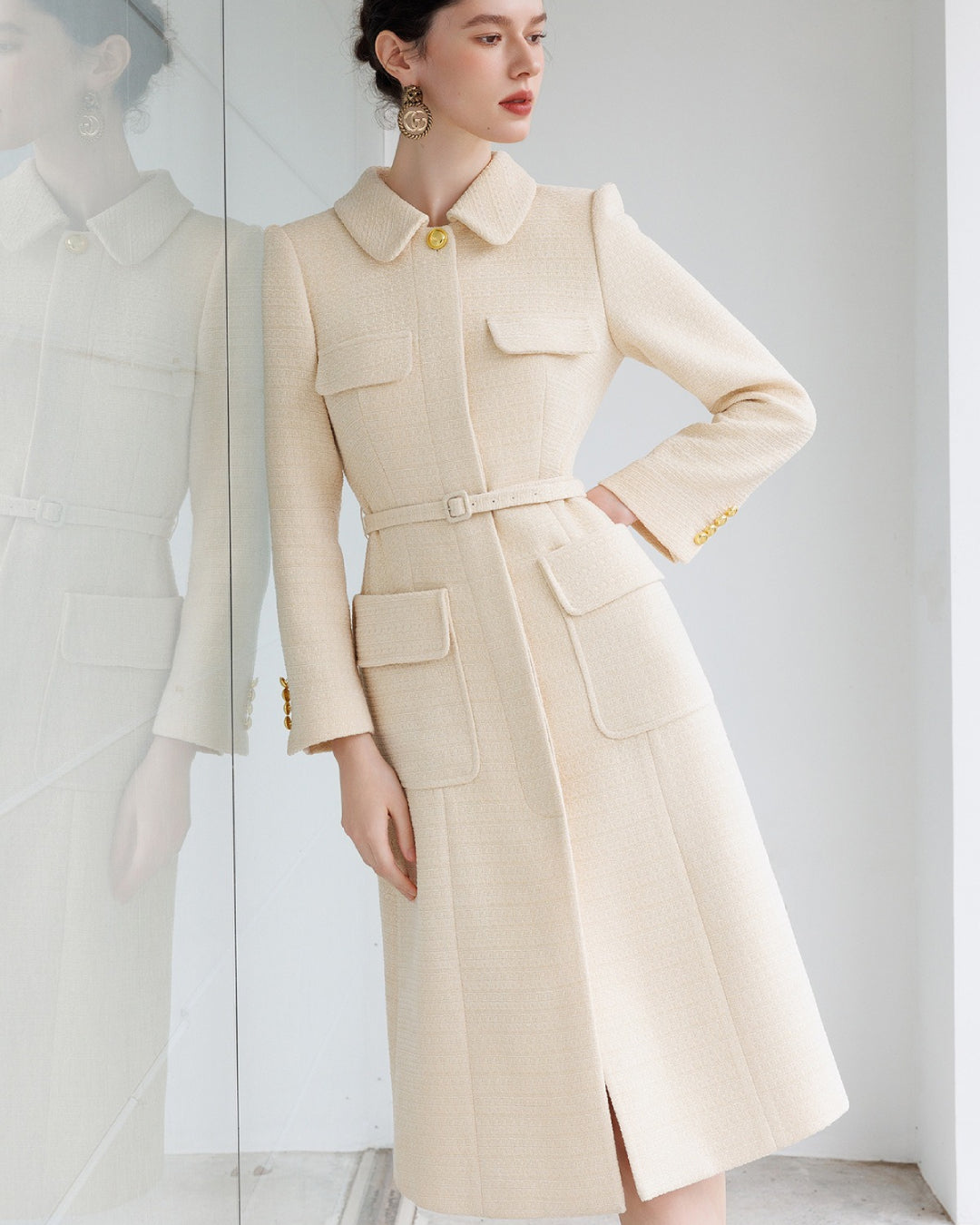 Lulus Long Sleeve Midi Dress Beige