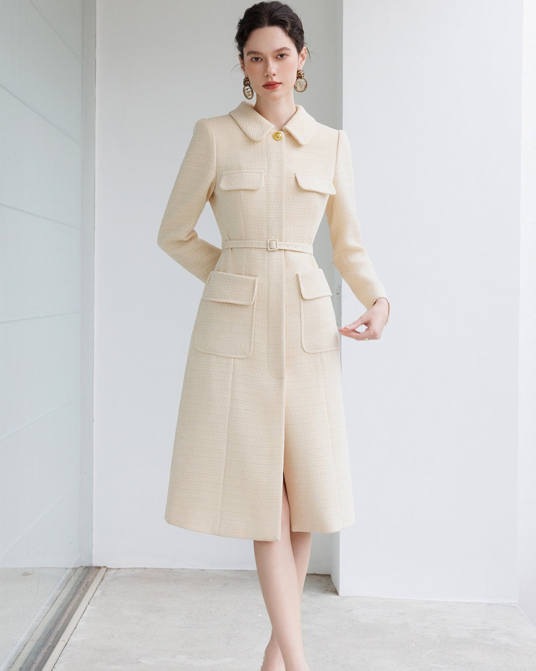Lulus Long Sleeve Midi Dress Beige